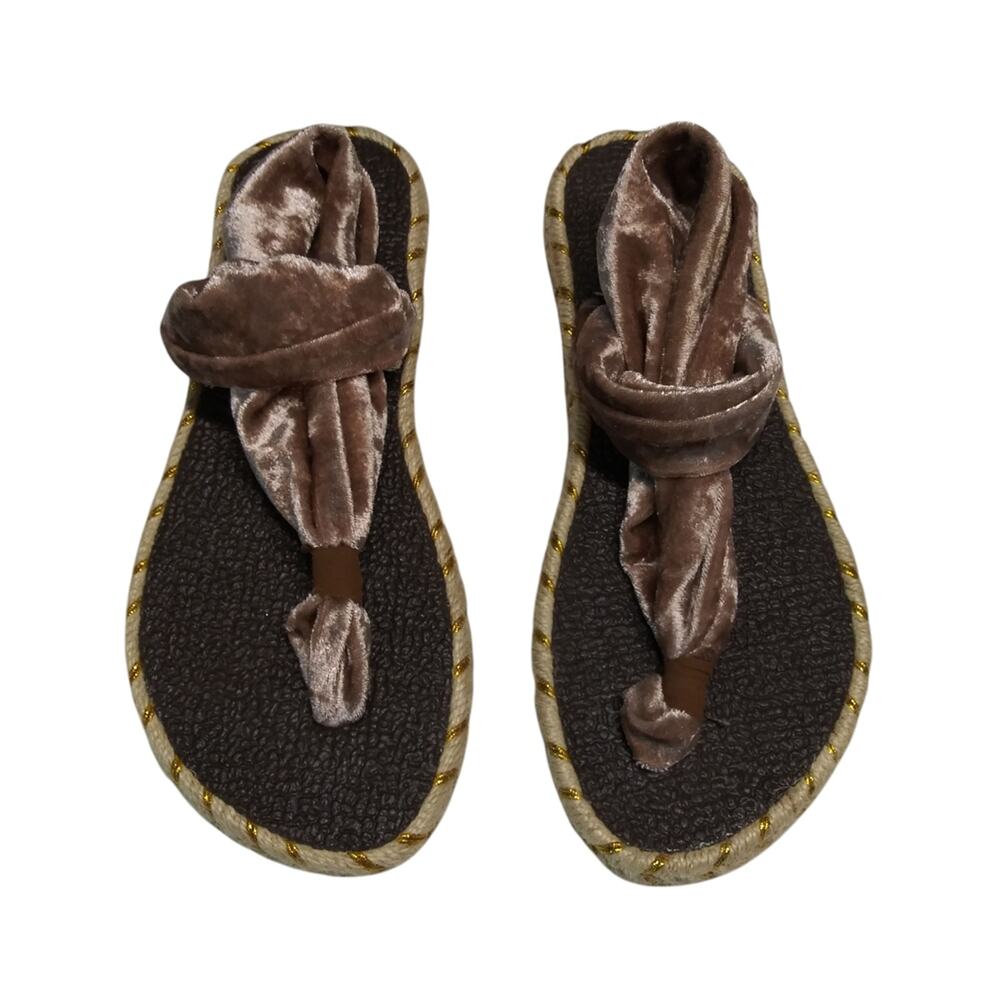 Nalho Ganika Velvet Bronze Taupe Yoga Mat Espadrilles Sandals Size 7
